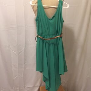 Fab’rik Green Belted Sleeveless High Low Dress